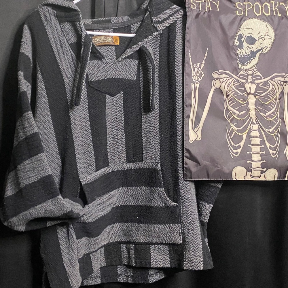 Retrofit Baja Hoodie‎ Drug Rug Pullover Striped Festival Hooded Poncho M